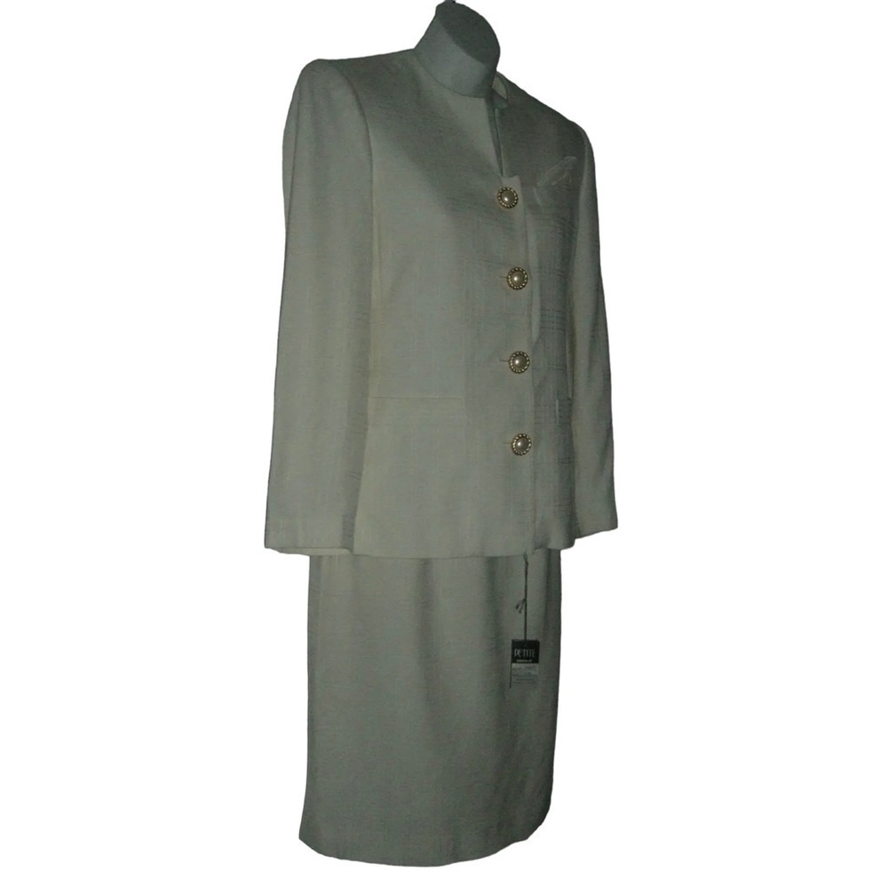 Vintage 90's Petite Sophisticate Suit Plaid Ivory Pearl Buttons Blazer Suit NWT - Picture 4 of 16